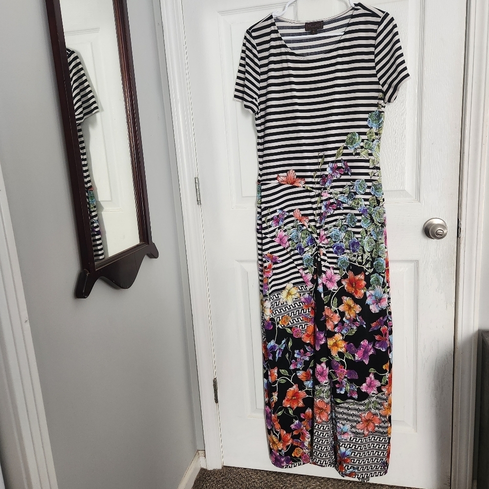Trulli rouched whimsical floral patchwork maxi dress stretch artsy fairy large - Picture 2 of 8